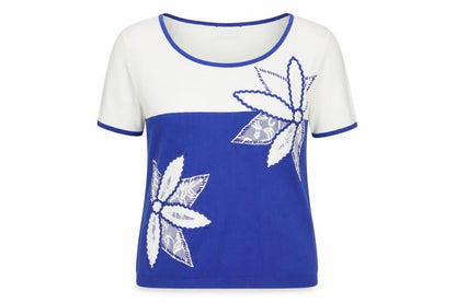Front view of Roman Originals Women's Blue Floral jumper S
