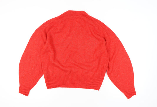 H&M Women's Red Mock Neck Beaded Jumper Size S