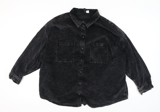 Womens UK Size 16 H&M Black Basic Button-Up