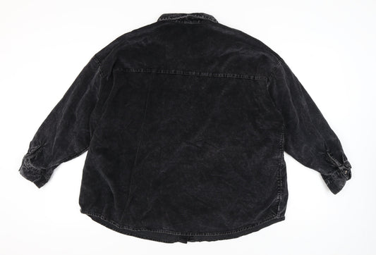 Womens UK Size 16 H&M Black Basic Button-Up