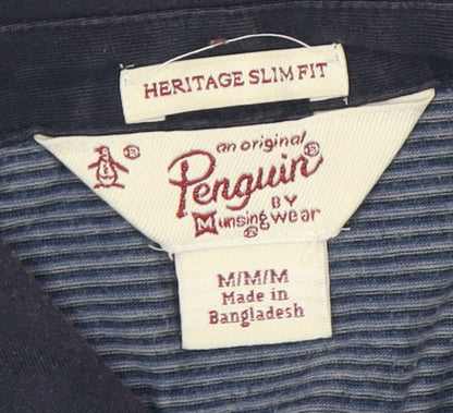 Original Penguin Men's Blue Striped Polo Shirt, Slim Fit, Size M