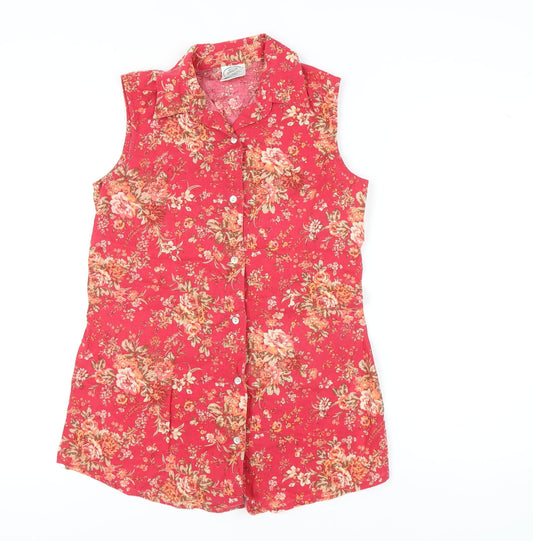 Laura Ashley Women's Red Floral Sleeveless Blouse Size 10