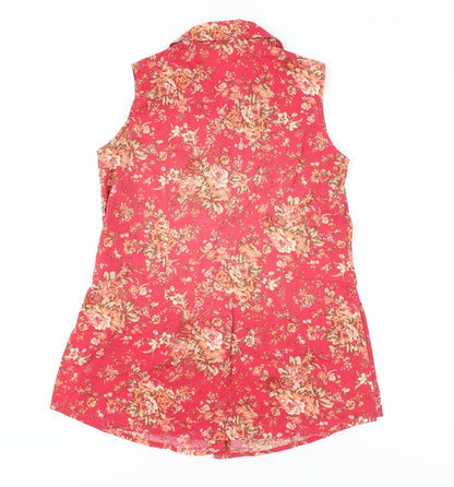Laura Ashley Women's Red Floral Sleeveless Blouse Size 10