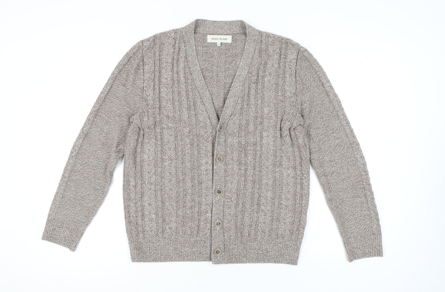 River Island Men's Beige Cable-Knit Cardigan Size M