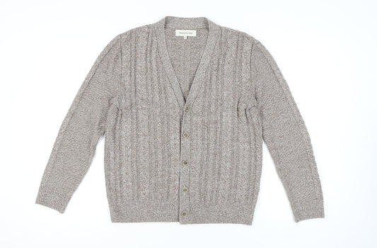 River Island Men's Beige Cable-Knit Cardigan Size M