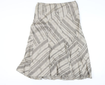 Marks and Spencer Women's Beige Striped Skirt, Size 14 Short