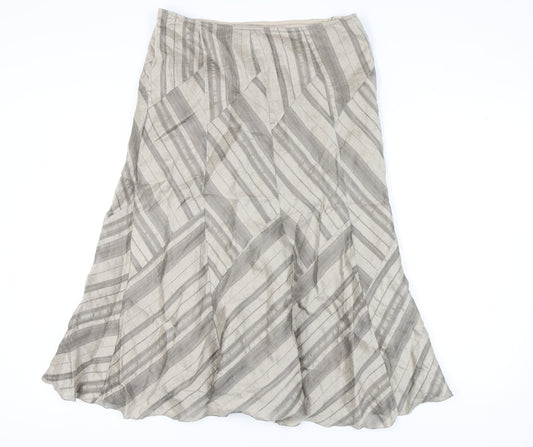 Marks and Spencer Women's Beige Striped Skirt, Size 14 Short