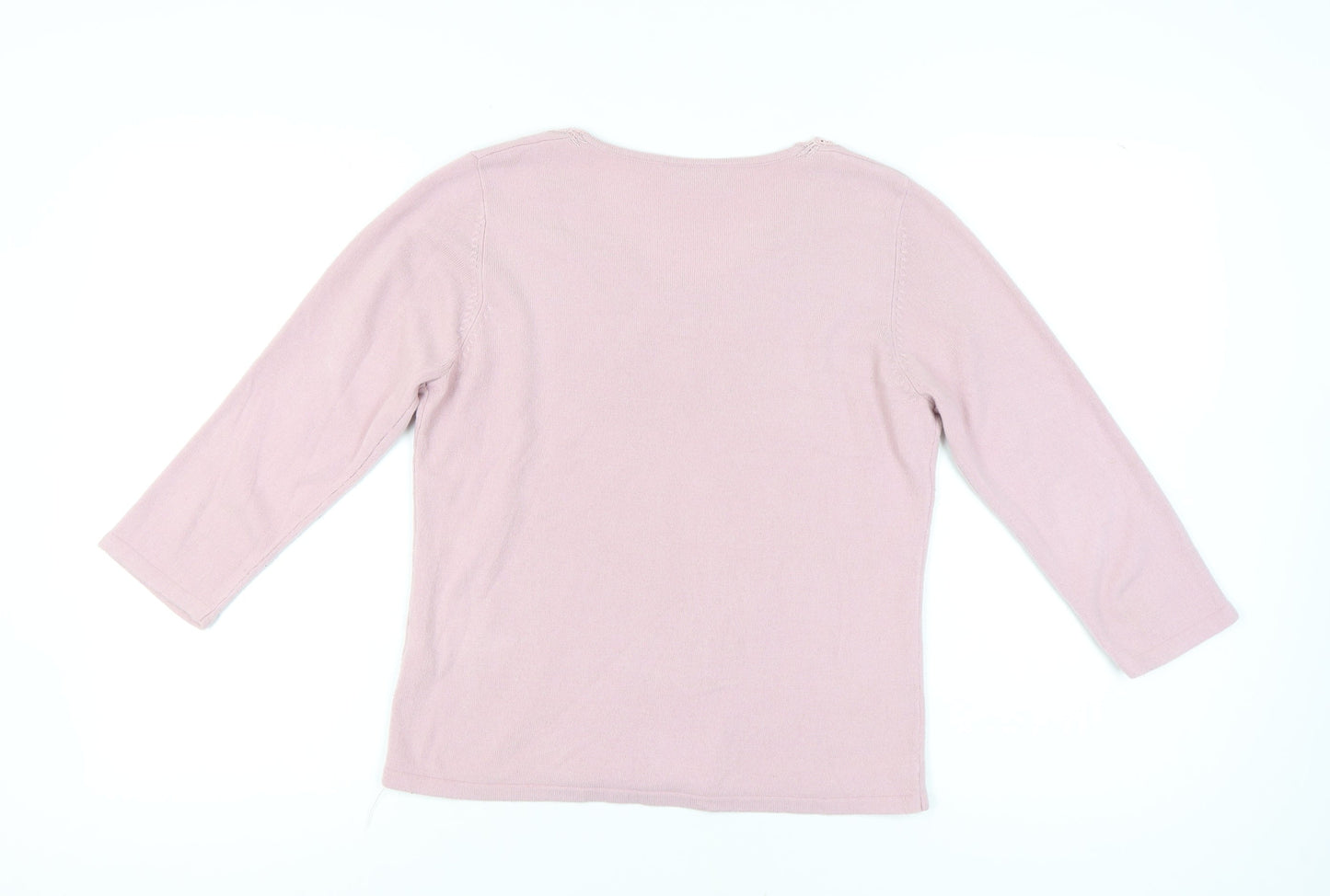 Bhs Women's Pink Pullover Jumper Size 14, V-Neck, 3/4 Sleeve