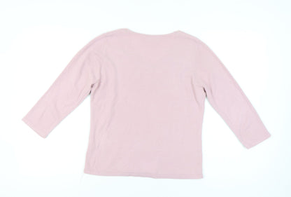 Bhs Women's Pink Pullover Jumper Size 14, V-Neck, 3/4 Sleeve