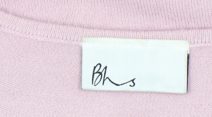 Bhs Women's Pink Pullover Jumper Size 14, V-Neck, 3/4 Sleeve