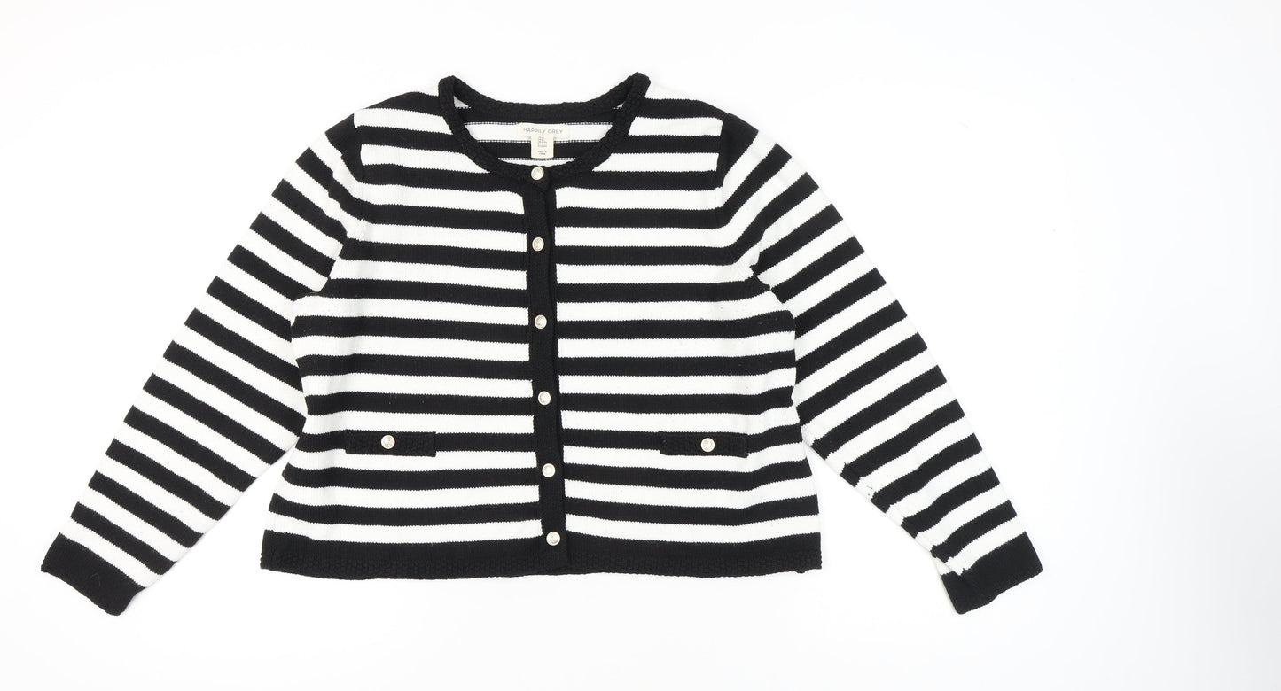 Happily Grey Women's Black Striped Cardigan Size 22/24