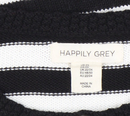 Happily Grey Women's Black Striped Cardigan Size 22/24