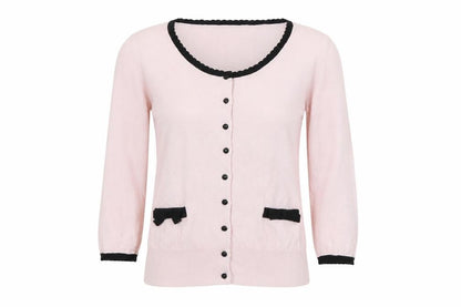 Front view of H&M Women's Pink Cardigan, size 12, Scoop Neck