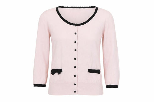 Front view of H&M Women's Pink Cardigan, size 12, Scoop Neck
