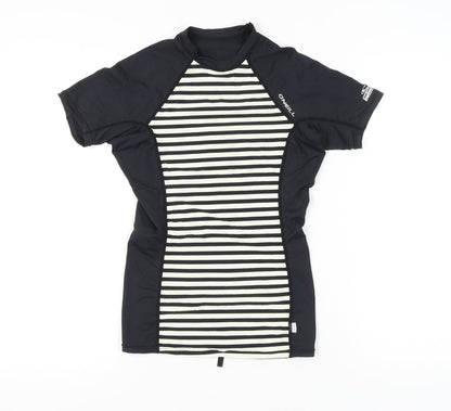 O'Neill Women's Black Striped T-Shirt Size 12