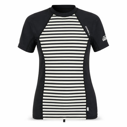 O'Neill Women's Black Striped T-Shirt Size 12