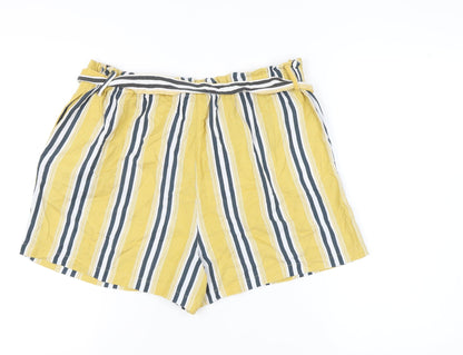 Papaya Women's Yellow Striped Paperbag Shorts Size 14