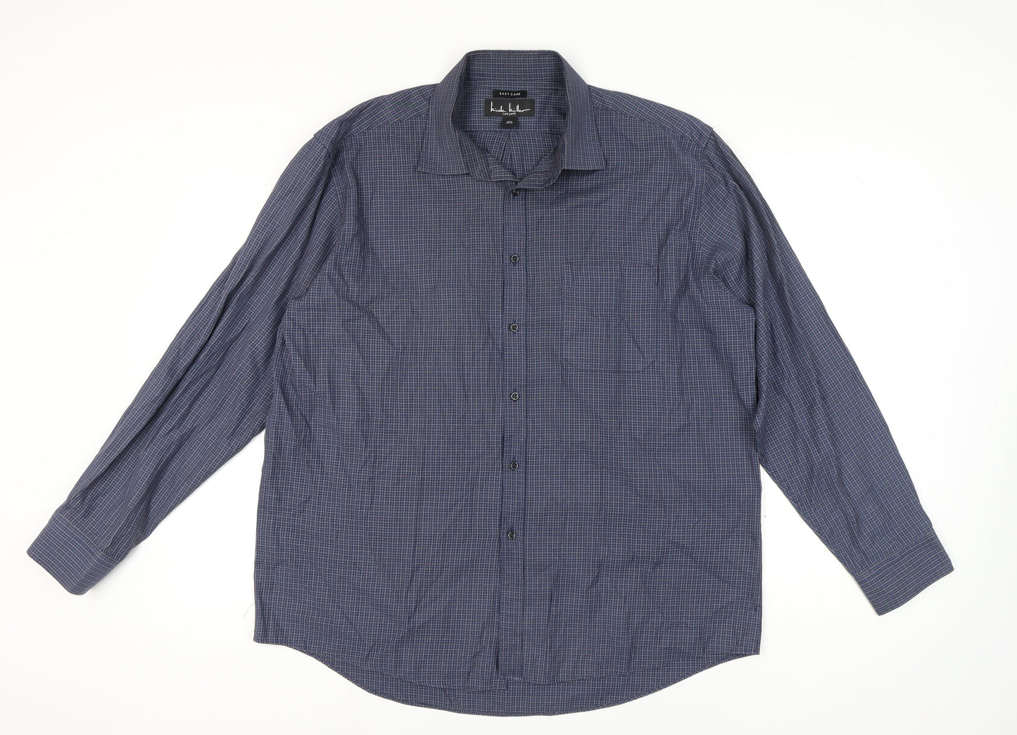 Nicole Miller Men's Blue Check Button-Up Shirt 17.5