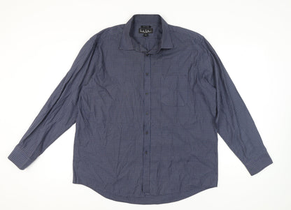 Nicole Miller Men's Blue Check Button-Up Shirt 17.5