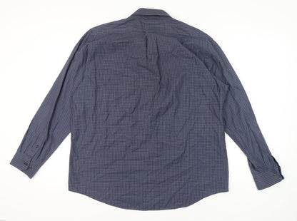 Nicole Miller Men's Blue Check Button-Up Shirt 17.5
