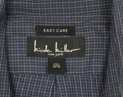 Nicole Miller Men's Blue Check Button-Up Shirt 17.5