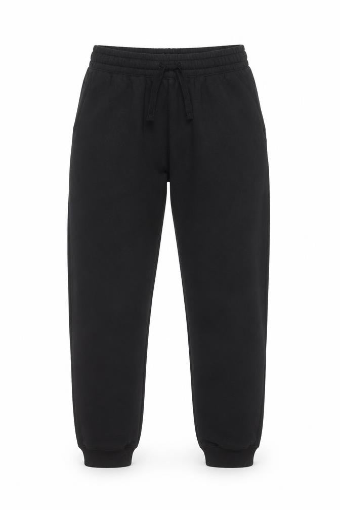 Front view of H&M unisex black jogger trousers - m, fleece, elastic waist