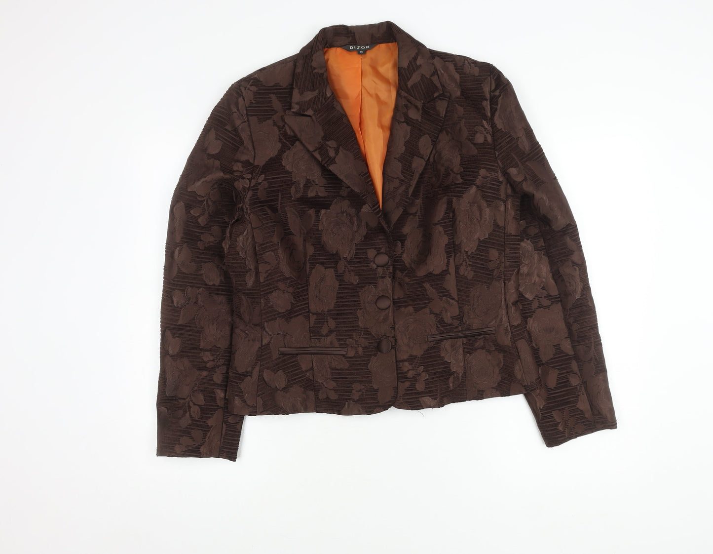 DIJON Women's Brown Floral Blazer Size 14 Featuring Notch Lapel