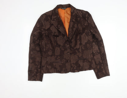 DIJON Women's Brown Floral Blazer Size 14 Featuring Notch Lapel