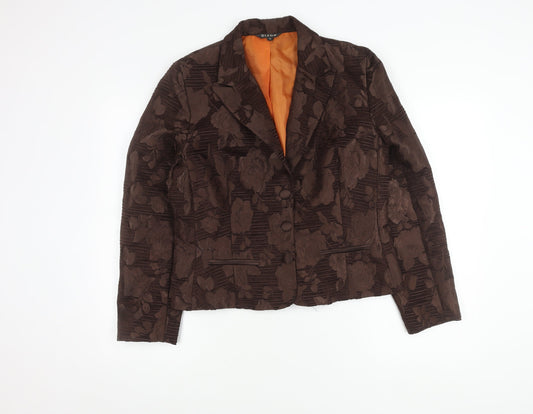 DIJON Women's Brown Floral Blazer Size 14 Featuring Notch Lapel