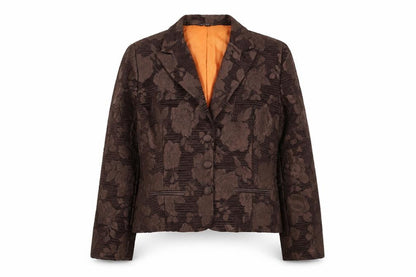 DIJON Women's Brown Floral Blazer Size 14 Featuring Notch Lapel