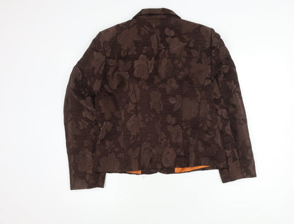DIJON Women's Brown Floral Blazer Size 14 Featuring Notch Lapel