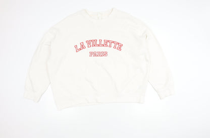 Women's White Pullover Sweatshirt, Large, City Theme