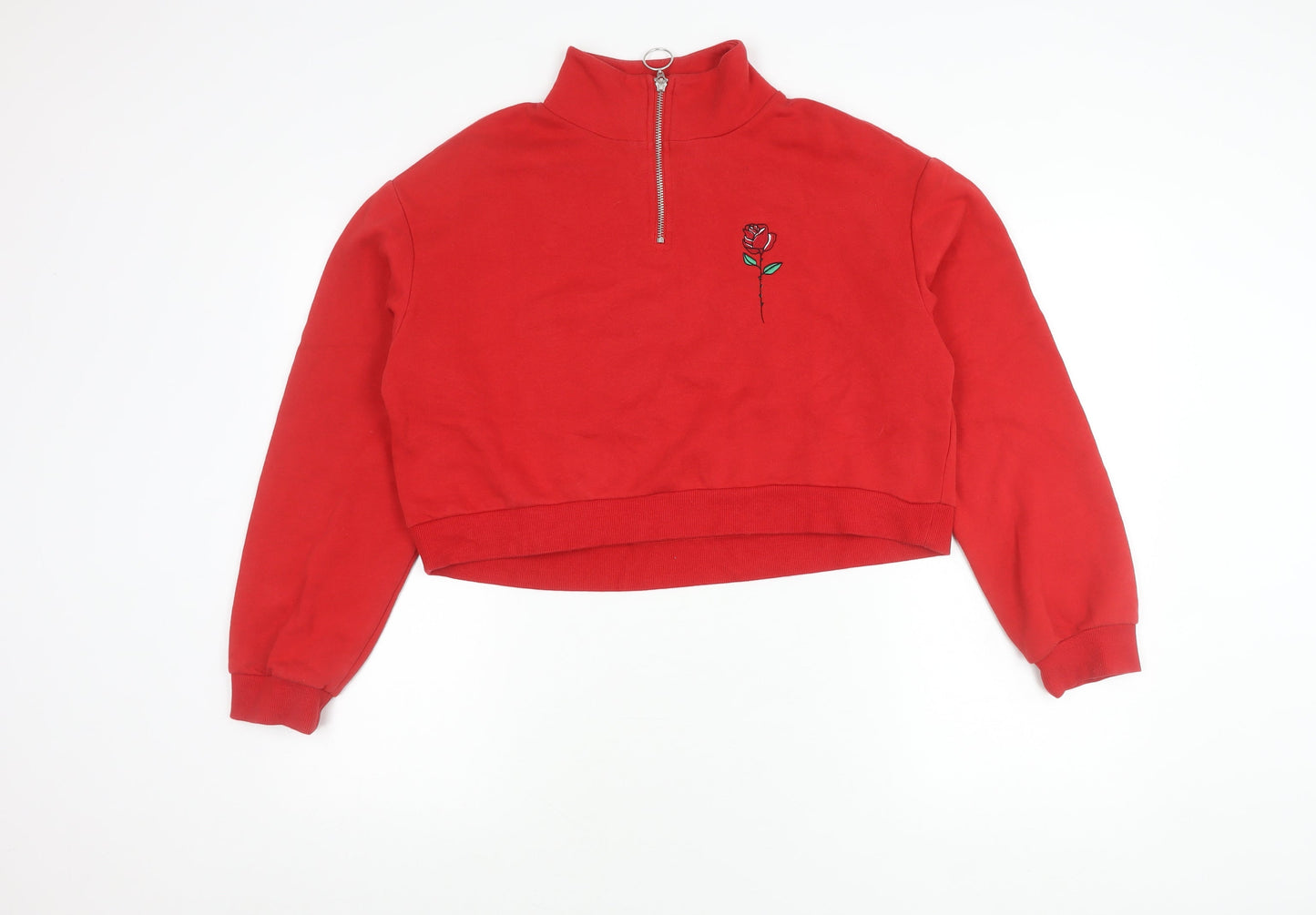 H&M Women's Red Embroidered Sweatshirt Size 12