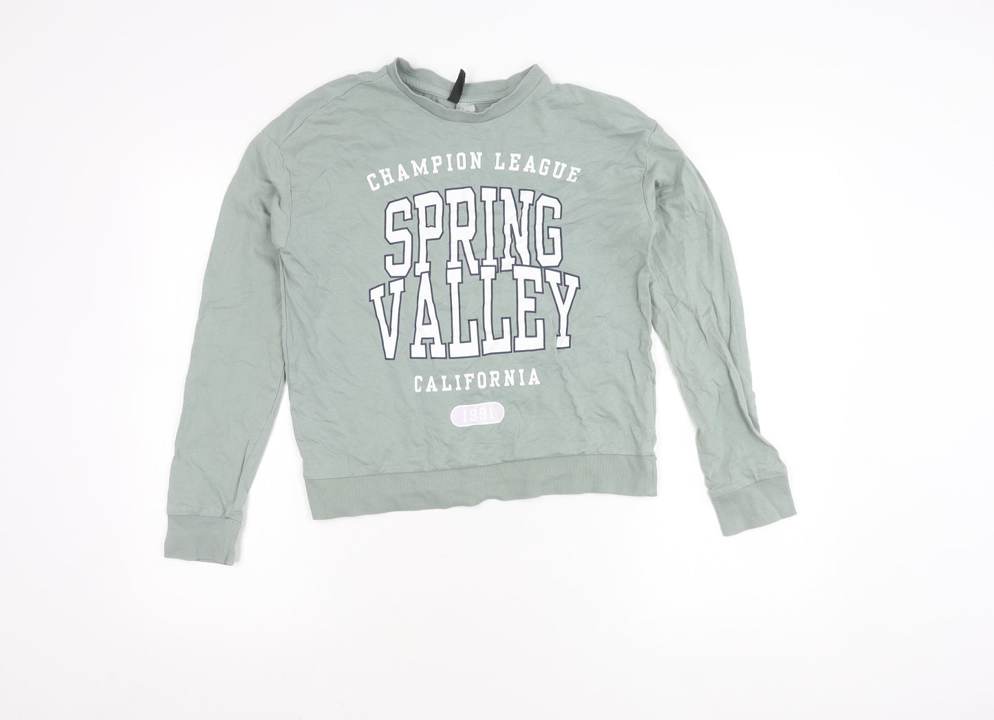 H&M Girls Green Graphic Print Pullover Sweatshirt S