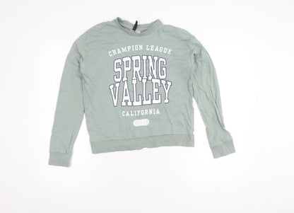 H&M Girls Green Graphic Print Pullover Sweatshirt S