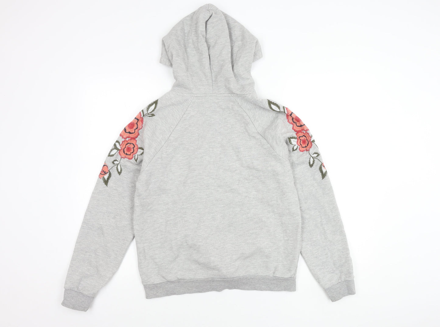 Topshop Women's Grey Floral Embroidered Hoodie S