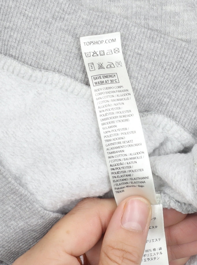 Topshop Women's Grey Floral Embroidered Hoodie S