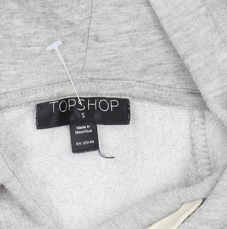 Topshop Women's Grey Floral Embroidered Hoodie S