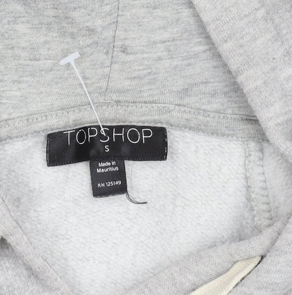 Topshop Women's Grey Floral Embroidered Hoodie S