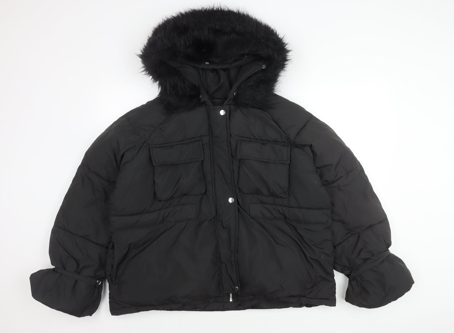 Boohoo Women's Black Puffer Jacket Size 14 - Winter Essential