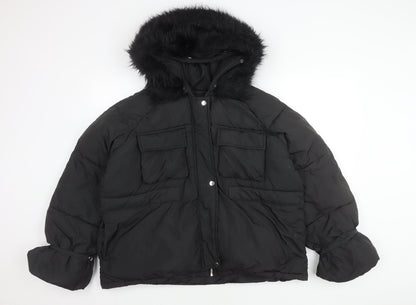 Boohoo Women's Black Puffer Jacket Size 14 - Winter Essential