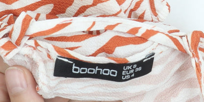 Boohoo Women's Orange Cropped Zebra Print Top