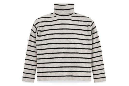 Front view of H&M Women's Grey Striped Roll Neck Jumper, size M