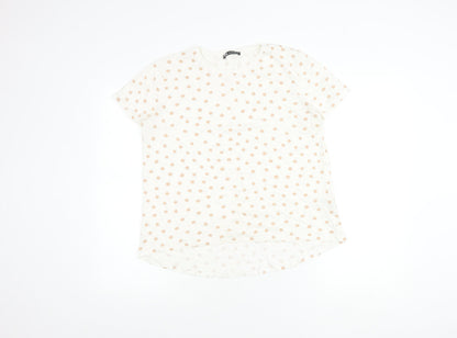 Zara Women's White Polka Dot T-Shirt, Size 12