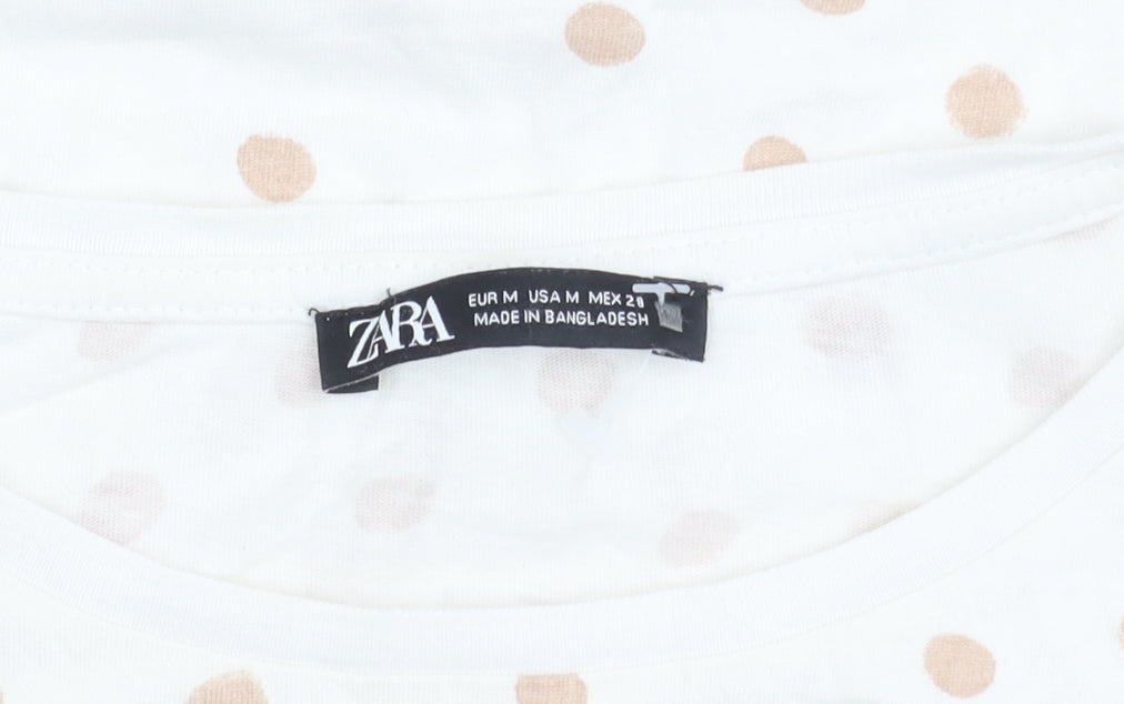 Zara Women's White Polka Dot T-Shirt, Size 12