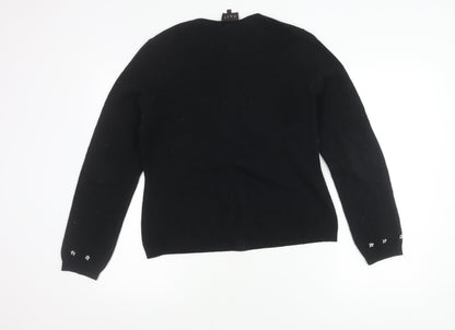 East Women's Black Wool Cardigan, Floral, Size L