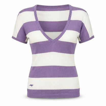 KangaROOS Women's Purple Stripe V-Neck Knit T-Shirt 10/12