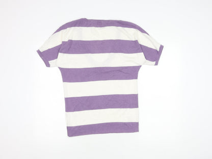 KangaROOS Women's Purple Stripe V-Neck Knit T-Shirt 10/12