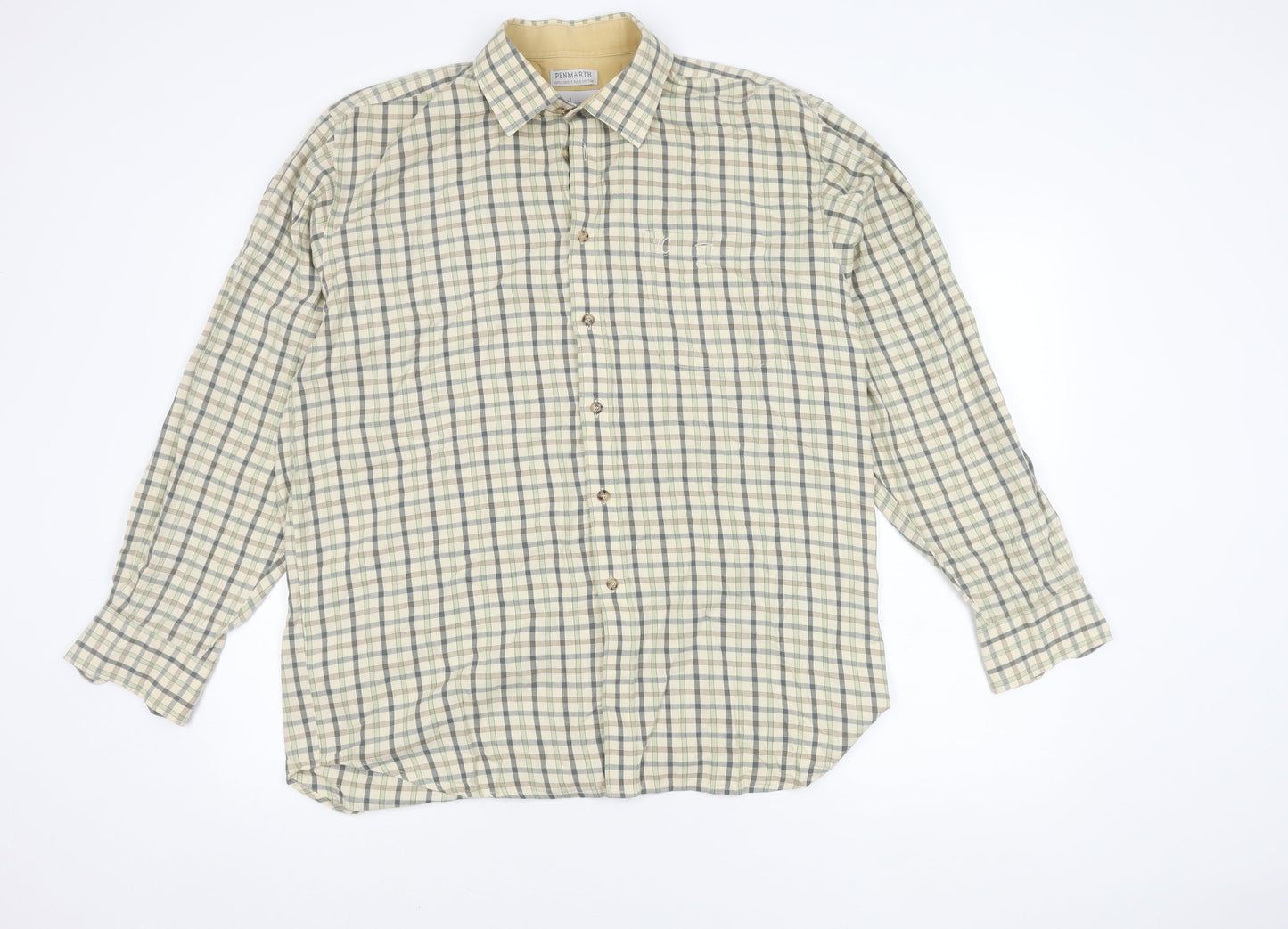Penmar Men's Beige Check Long Sleeve Shirt 16.5