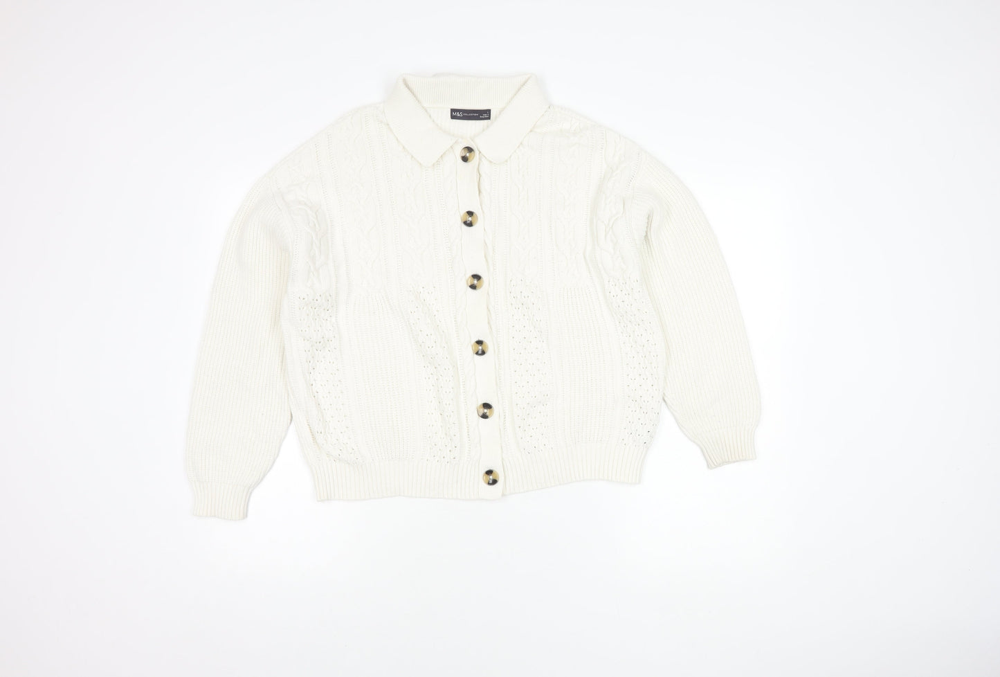 Womens UK Size L Marks and Spencer White Cardigan Jumper